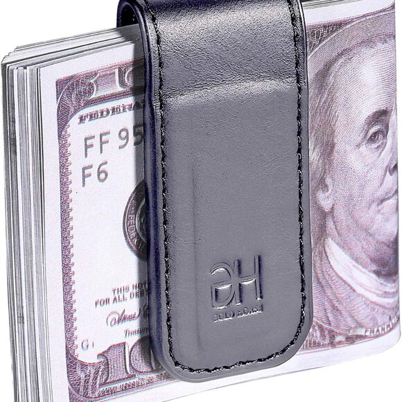 Slim Magnetic Money Clip Genuine Leather Business Card Holder for Men Grey - Picture 1 of 7